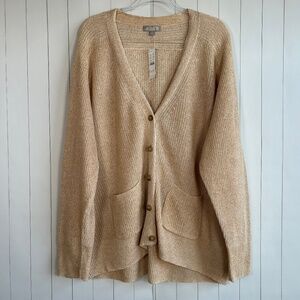 J. Crew women size 3X cardigan sweater cotton linen blend relaxed beige NEW